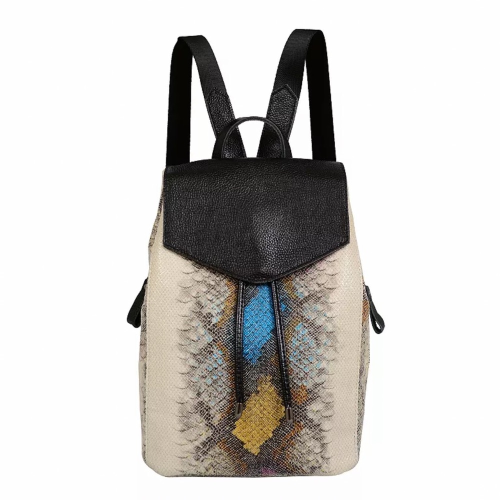 Textured Multicolor Leather Backpack with Black Flap - Picture 2 of 15